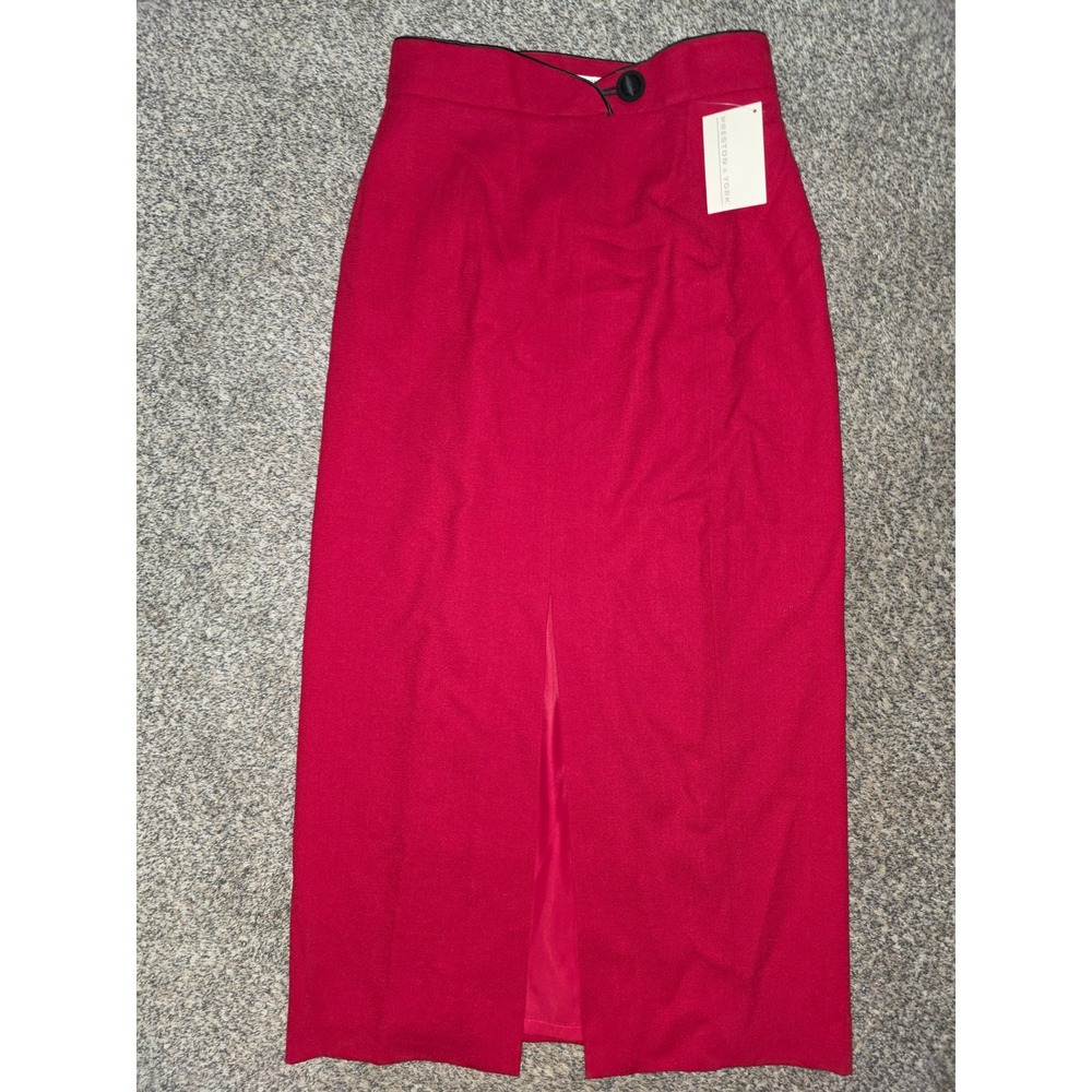 Preston & York Red Worsted Wool Pencil Skirt Front Slit Midi Size 8 NWT